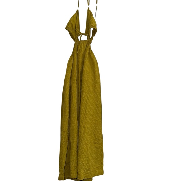 Madewell Seersucker Tie-Front Cutout Midi Dress mustard yellow medium - Picture 6 of 10
